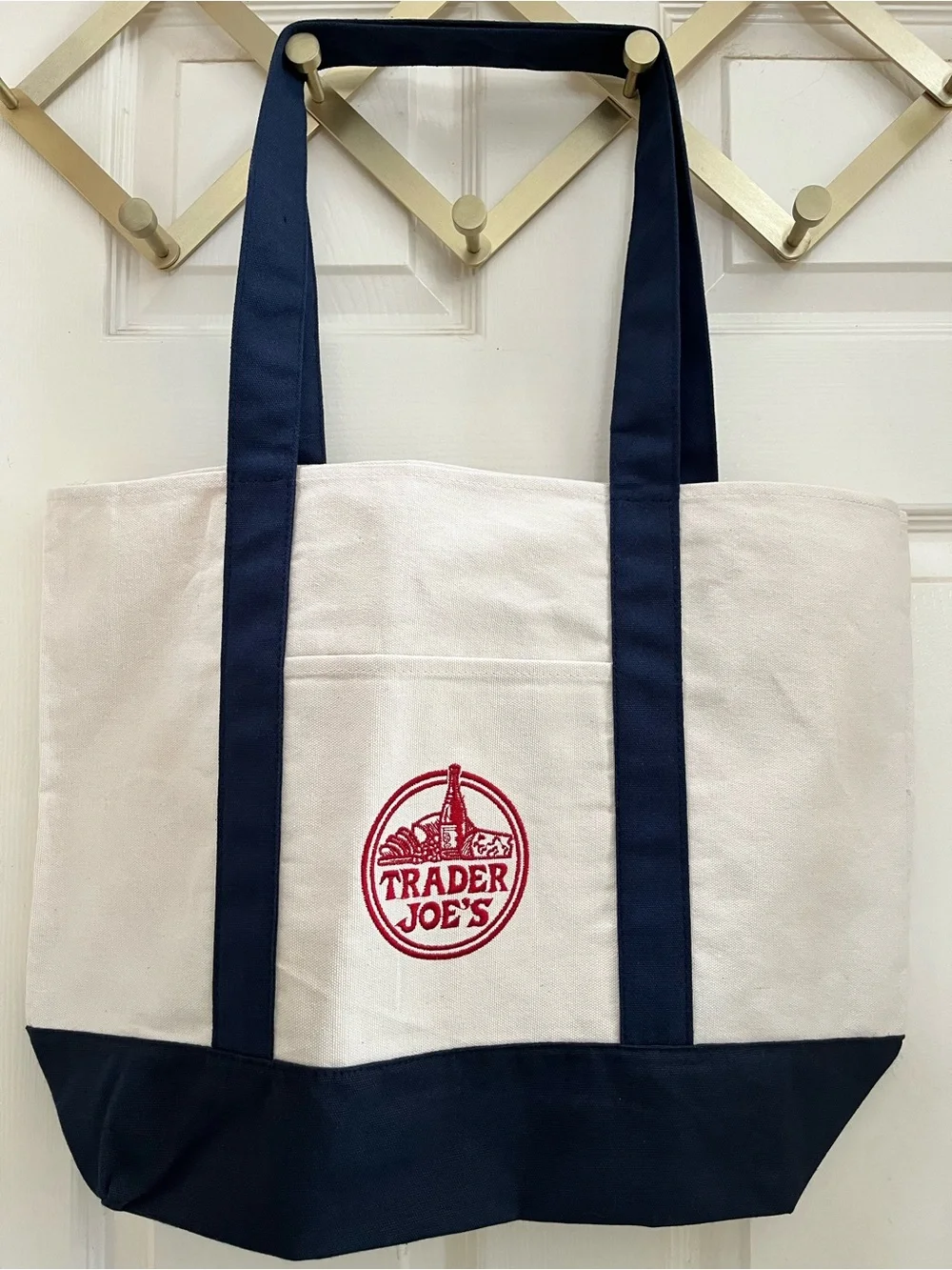 Navy & White/Cream Canvas Reusable Tote/Market Bag